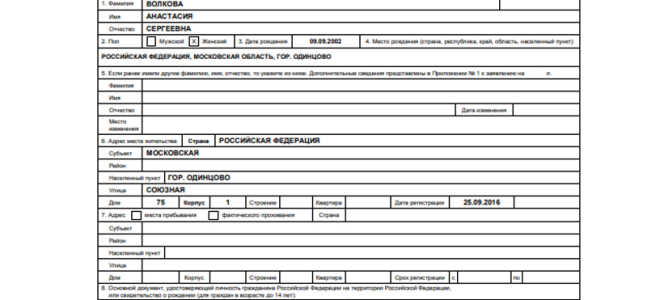 Пример детской анкеты на загранпаспорт нового образца
